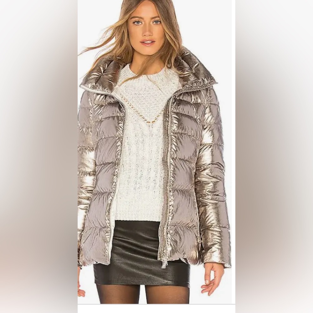 ADD Chrome Silver Goose Down Metallic Hooded Jacket